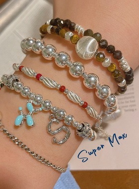 重工925纯银手工磨砂手链银圈