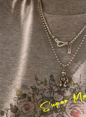 Super max原创小众设计款纯银s925复古做旧重工实心鸭鸭叠戴项链