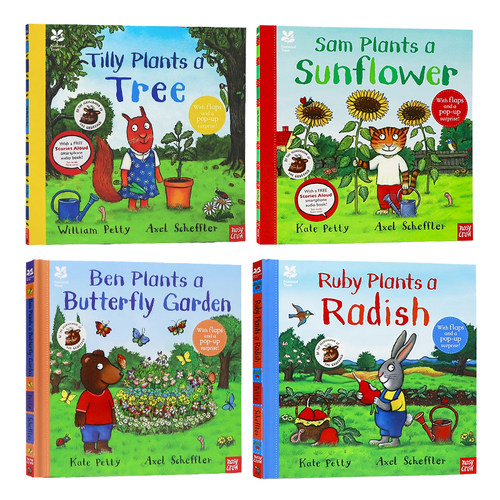Axel Scheffler自然植物绘本4册 英文原版 National Trust Tilly Plants a Tree Butterfly Garden Radish Sunflower 立体翻翻页 - 图3