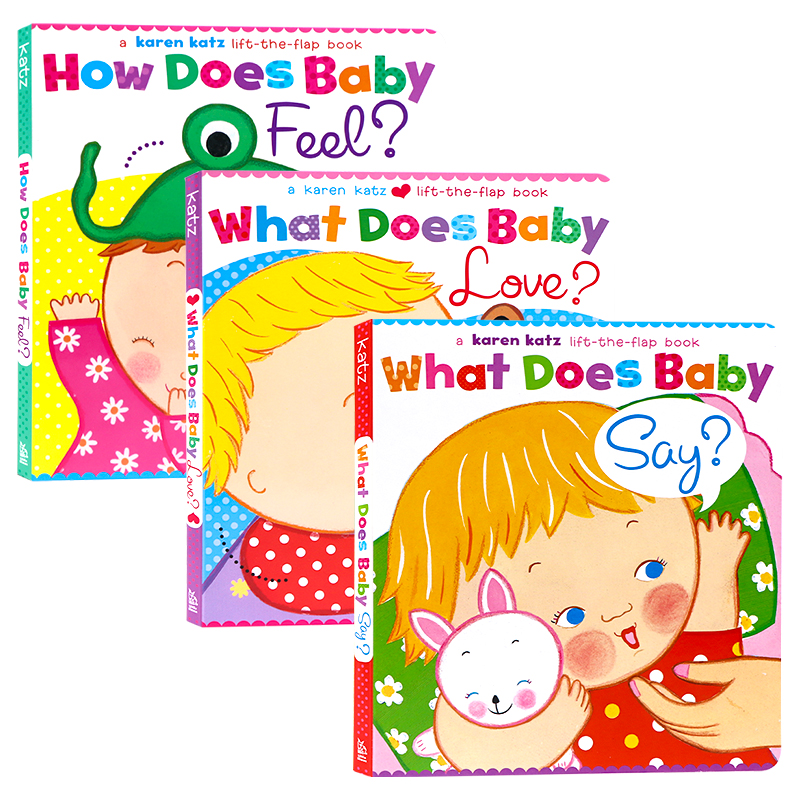 Karen Katz纸板翻翻书3册英文原版绘本 What Does Baby Say/Love/How Does Baby Feel 凯/卡伦卡茨低幼儿童图画书早教亲子读物
