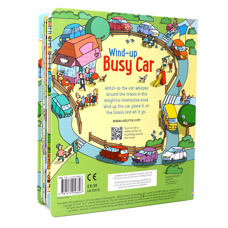 现货Usborne繁忙的小汽车 WindUp Busy Car英文原版益智儿童发条玩具书轨道书大开本纸板含小汽车和4个轨道槽亲子互动读物_虎窝淘