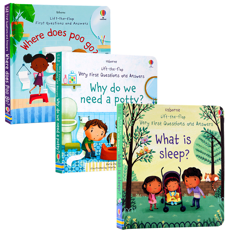 Usborne出品问与答翻翻书3册刷牙上厕所Where Does Poo Go What is sleep英文原版绘本 早教科普幼儿习惯培养英语启蒙亲子互动
