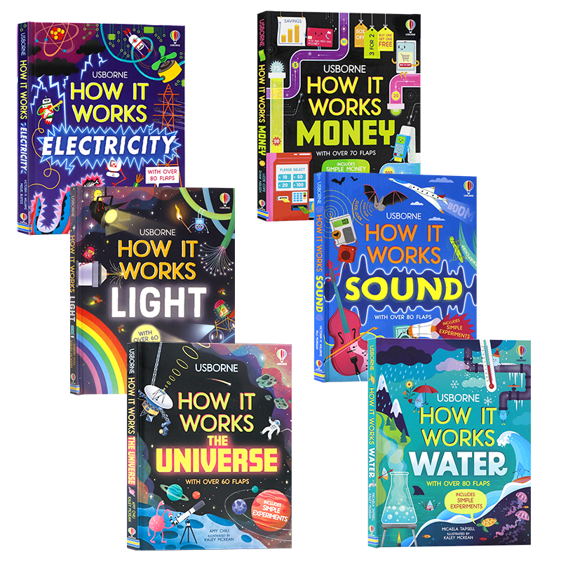 Usborne出品 它是如何运作的6册英文原版 How It Works Electricity/light/Sound/Money 声音是如何传播的 光的工作原理纸板翻翻书 - 图3