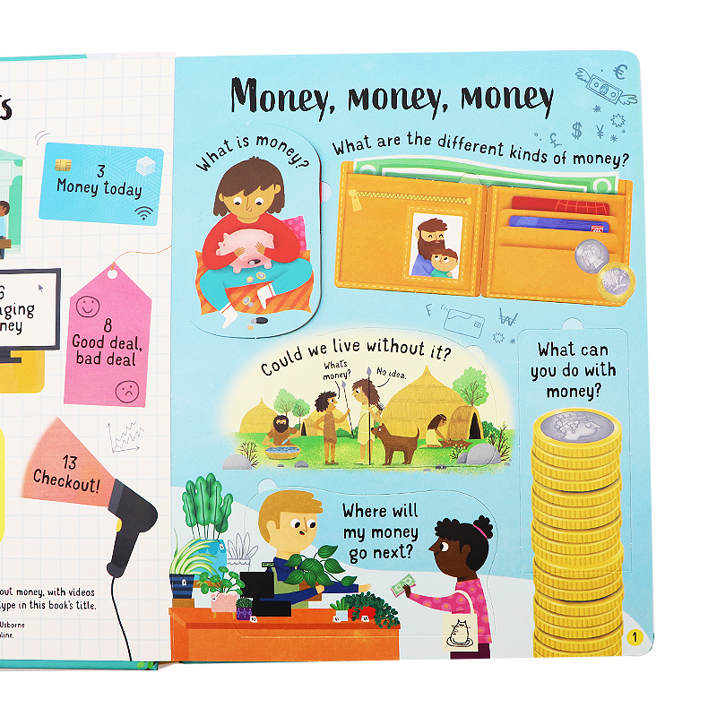 Usborne出品 问与答翻翻书系列 钱 英文原版 Lift-the-flap Questions and Answers about Money 趣味纸板翻翻书 尤斯伯恩