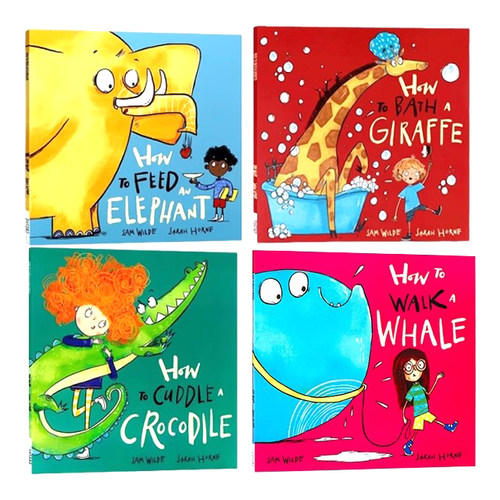 如何拥抱鳄鱼喂大象给长颈鹿洗澡如何遛鲸鱼4册英文原版绘本 How to Cuddle a Crocodile儿童英语读物启蒙温馨亲子读物图画故事书 - 图0