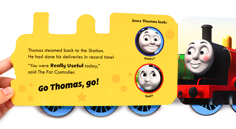 托马斯小火车造型书Thomas and Friends Go Thomas Go英文原版绘本低幼儿童早教益智英语读本启蒙纸板书轮子可跑趣味玩具图书籍-图3