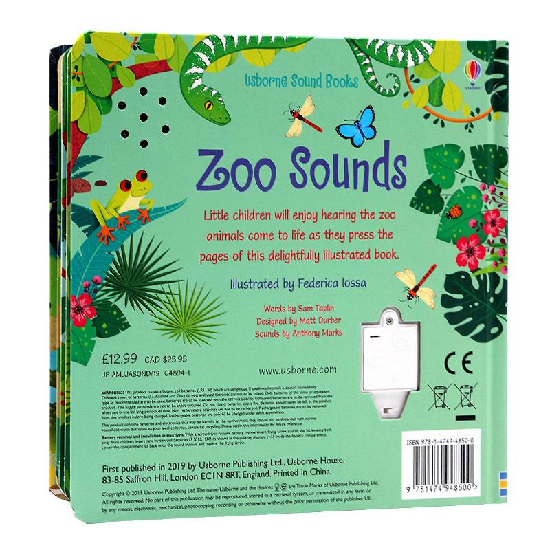 现货Usborne 出品 动物园奇趣发声书 英文原版 Sound Books Zoo Sounds 幼儿英文启蒙认知单词故事绘本纸板书 触摸感知洞洞书 - 图0