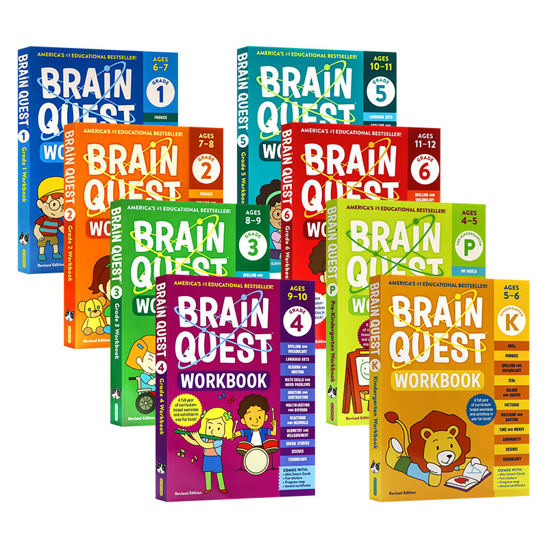 新版大脑任务练习册全套8册英文原版 Brain Quest Workbook儿童学龄前小学生一二三四五六年级课外教辅提升训练英语教材问答字卡-图3