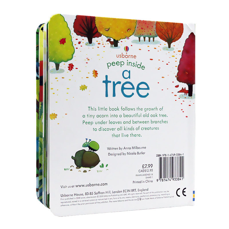 偷偷看里面系列大树英文原版绘本 Usborne peep inside a tree  科普百科纸板翻翻洞洞书幼儿童早教启蒙认知英语读本图画书读物