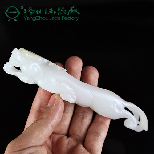 玉缘和田玉俄罗斯白玉招财进宝笔架玉质细腻白度好雕工精美大师 - 图3
