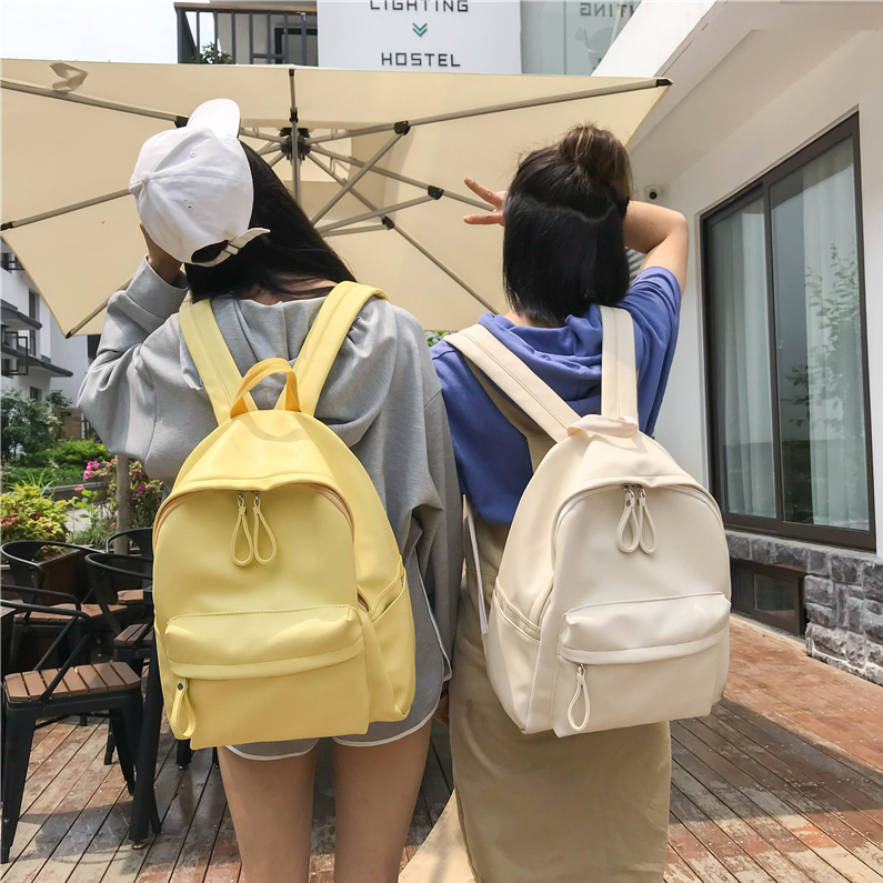 书包女韩版原宿ulzzang 高中学生背包 ins街拍PU皮纯色校园双肩包