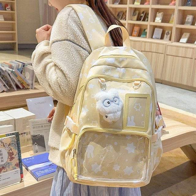 Large capacity cute star backpack women small card transparent