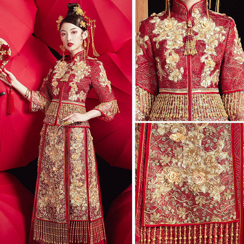 秀禾服新娘2020新款中式秀禾婚纱 唐黛芬旗袍