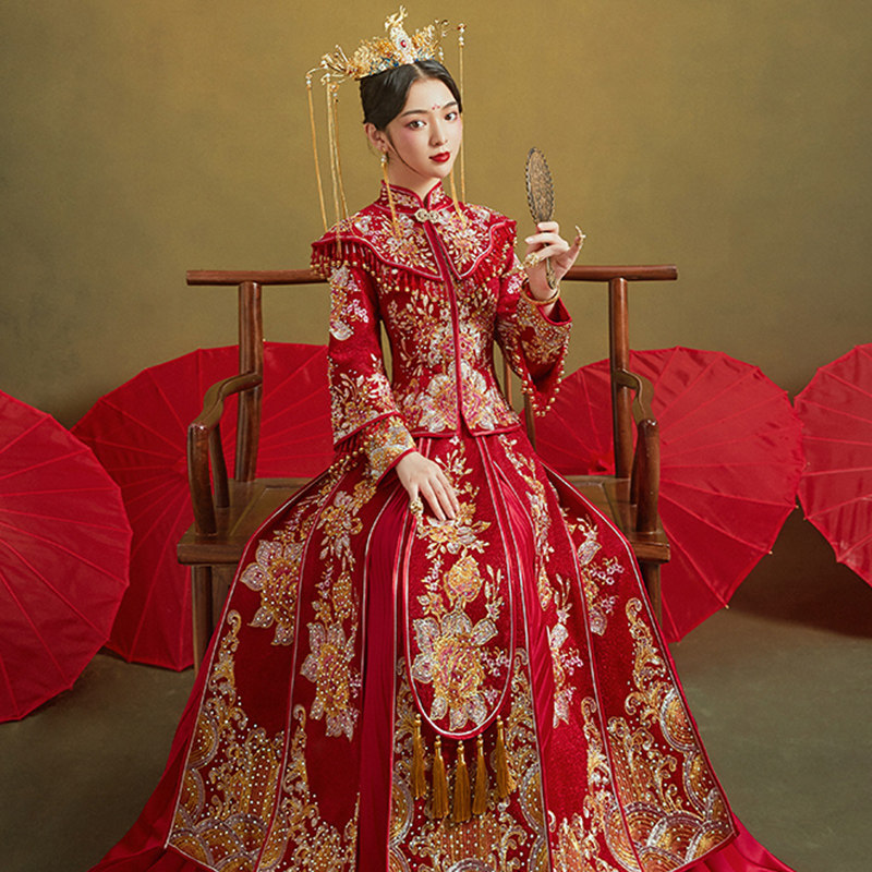 秀禾服2020新款结婚出嫁中式新娘服 唐黛芬旗袍