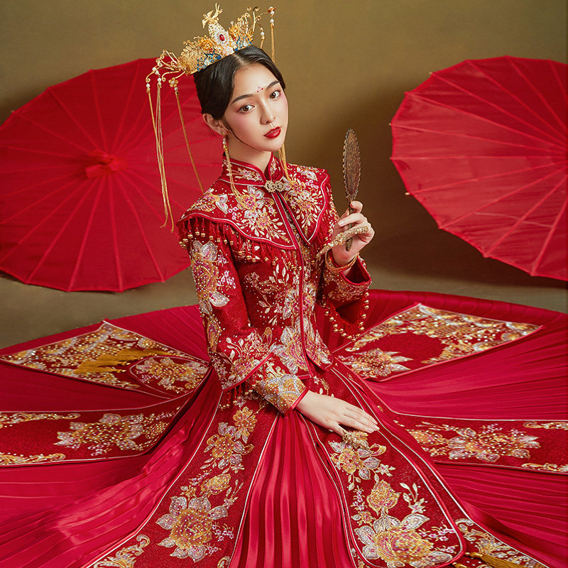 秀禾服2020新款结婚出嫁中式新娘服 唐黛芬旗袍