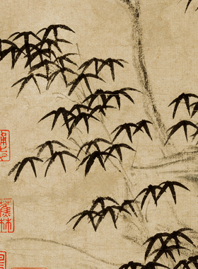 元倪瓒古木竹石图仿古画名画真迹复制品古代中式卷轴玄关山水画