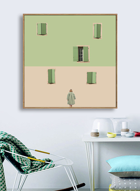 北欧创意小清新绿色风景建筑装饰画挂画卧室床头玄关壁画餐厅挂画