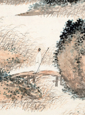 启功秋山红树图新中式山水画装饰画禅意客厅玄关竖版走廊壁画挂画