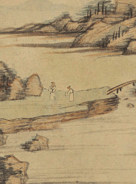 清王时敏浅绛溪山图卷山水画长卷挂轴卷轴真迹复制品名人字画手卷