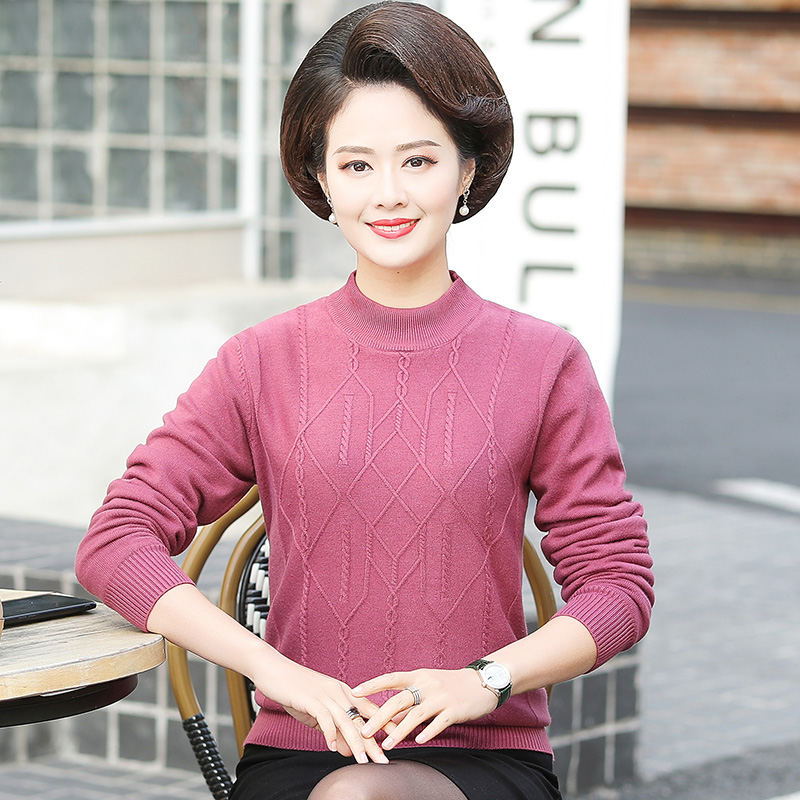 正蔻旗舰店中老年人女装秋冬装针织衫上衣妈妈长袖打底衫40岁50中年加厚毛衣2