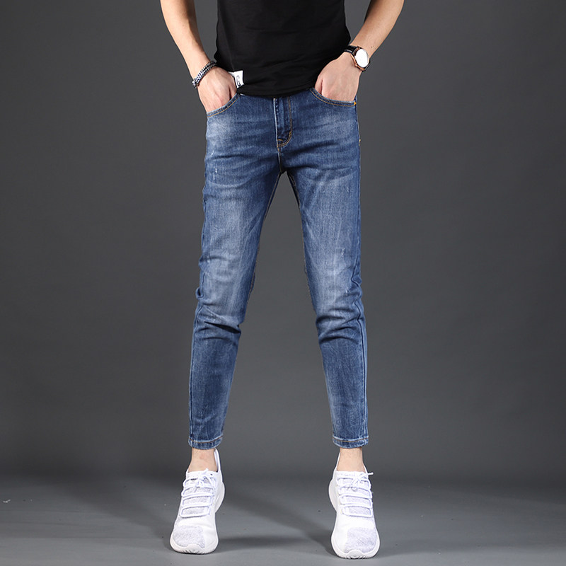 九分夏天修身小脚蓝色潮流牛仔裤 范莉泰服饰牛仔裤