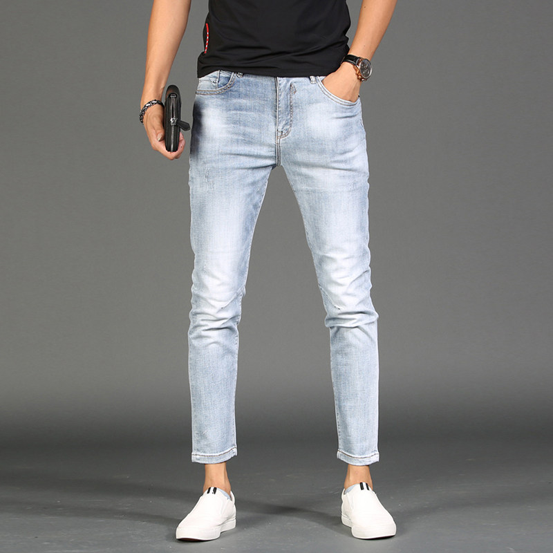 夏季九分修身小脚浅色潮流牛仔裤 范莉泰服饰牛仔裤