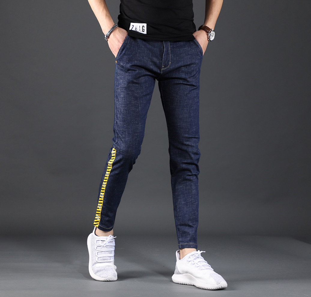 九分男潮牌9分小脚修身蓝色牛仔裤 范莉泰服饰牛仔裤