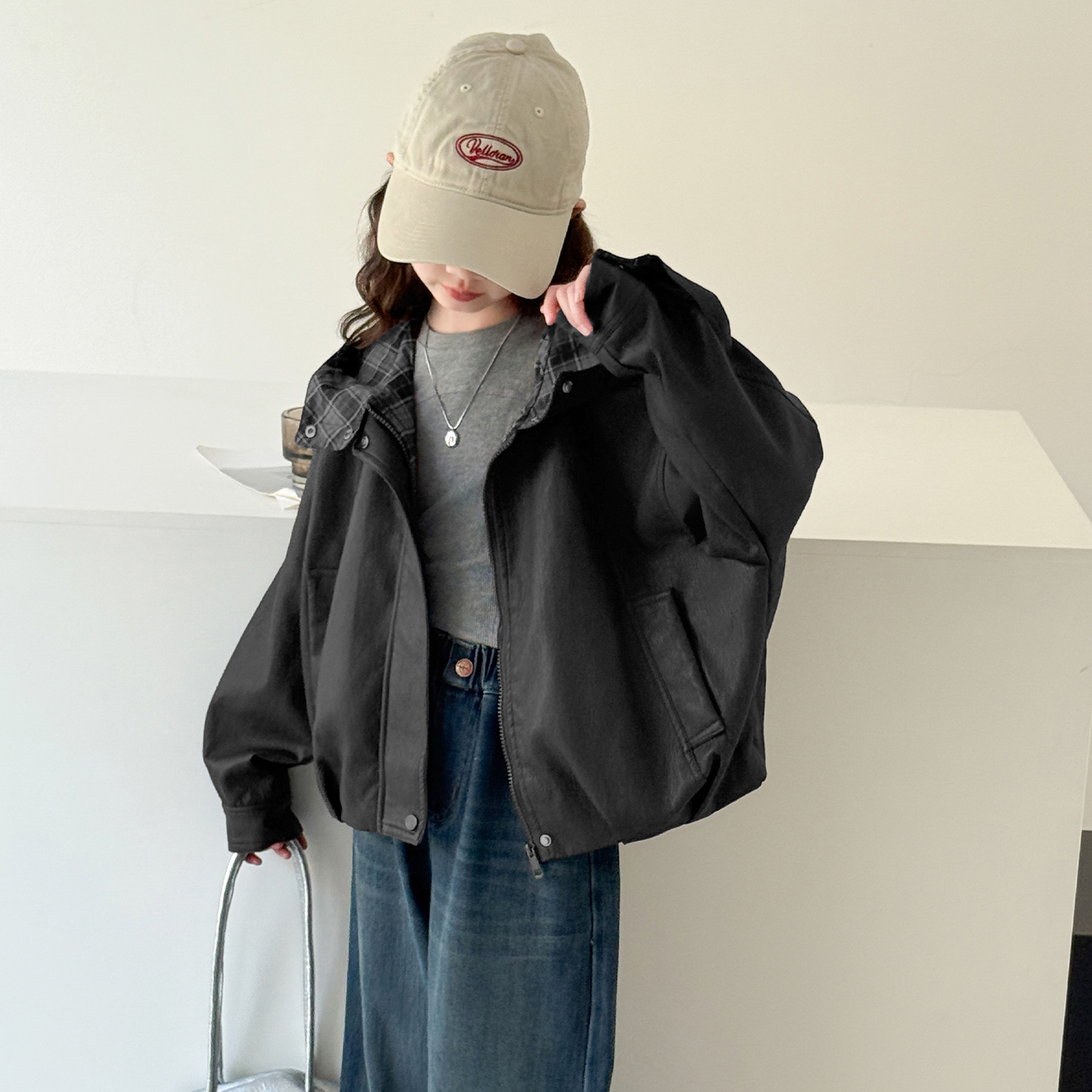 女童秋装外套2025新款洋气儿童休闲皮衣潮酷女孩连帽衫皮夹克上衣 - 图0