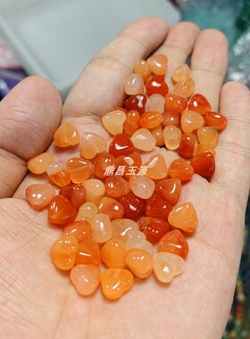 新疆金丝玉爱心黄龙玉桃心散珠批发diy玉石饰品手链项链爱心配件