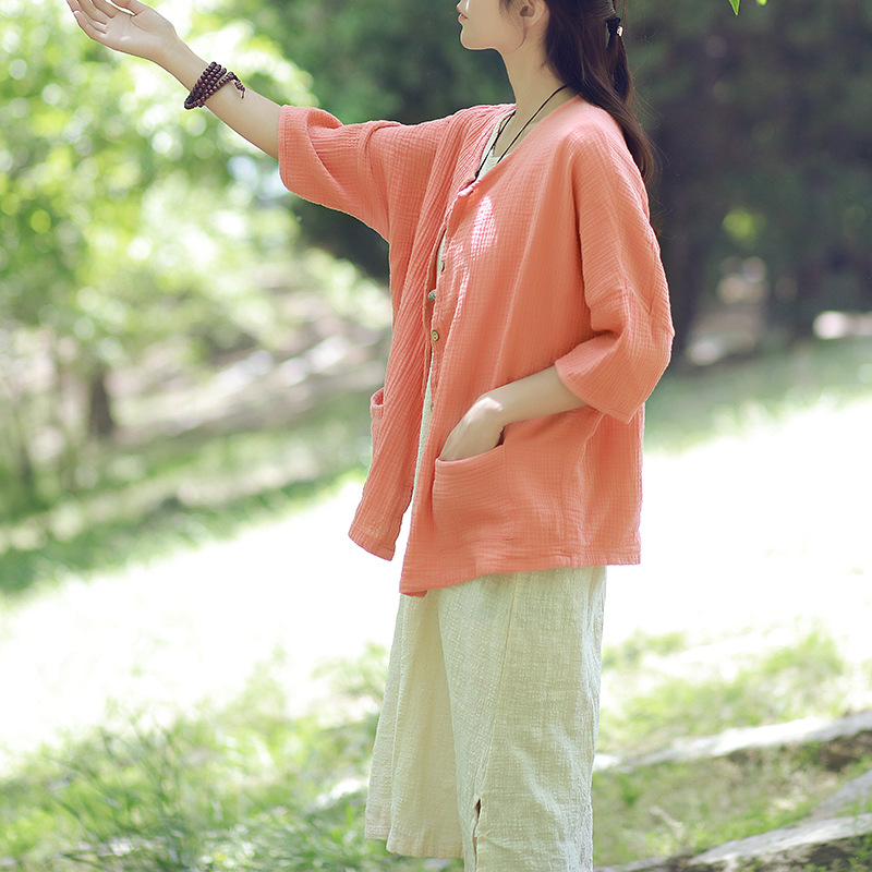 佛系禅意风衣夏复古中国风禅意棉麻开衫外衣古风汉服大码禅服外搭-图3