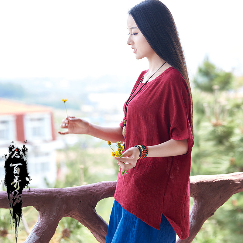 佛系禅意女装夏季古风禅服中国风居士服复古棉麻料寸衫女茶服上衣 - 图2