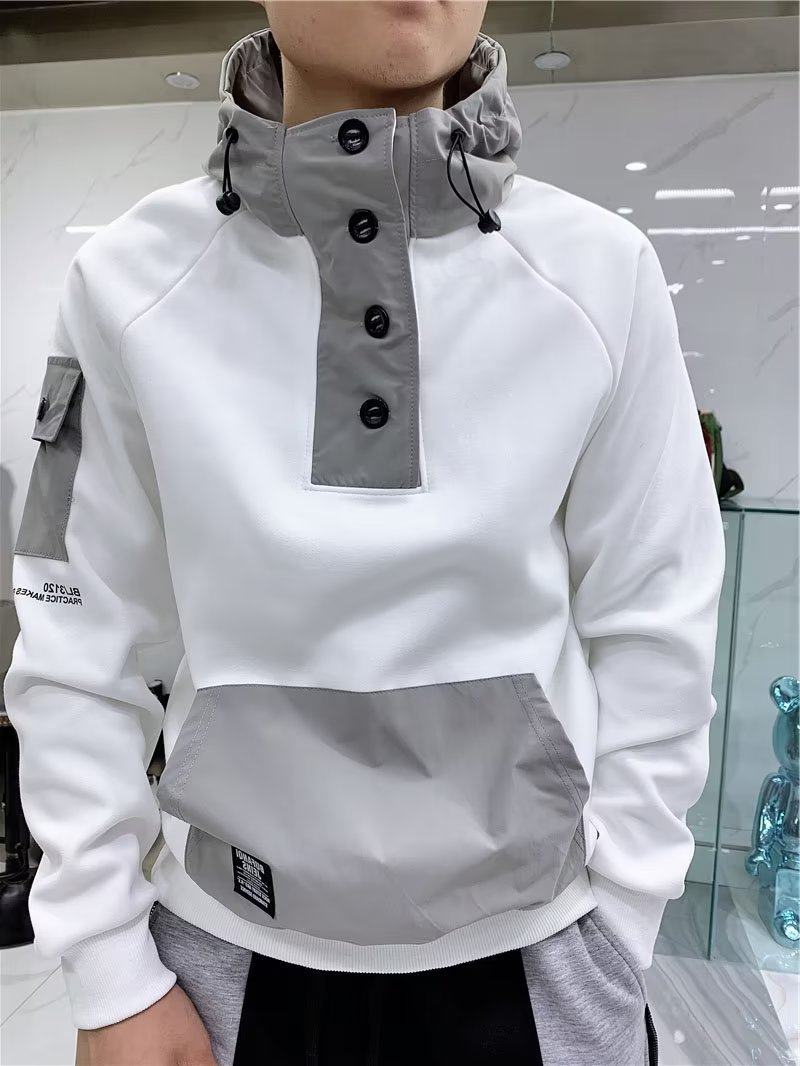 欧洲站套头连帽卫衣男潮网红ins工装长袖t恤多口袋拼接冲锋衣外套 - 图0