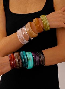 retro acrylic irregular 几何圆圈开口bracelet personality 小