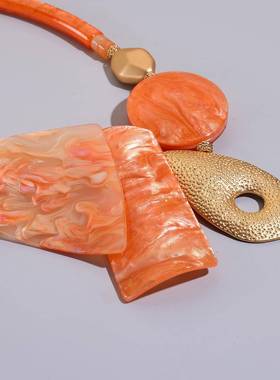 爆款流行毛衣链 fashion 几何ethnic style 异形撞色镶钻necklace