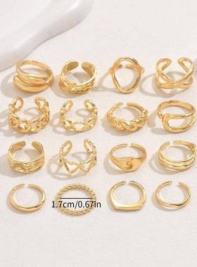 几何affordable luxury 风女士爱心设计开口指环personality 小众