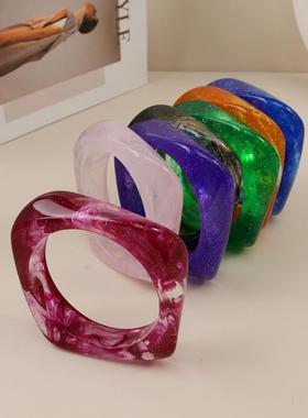亮晶晶大理石纹路resin bracelet personality exaggeration 彩色