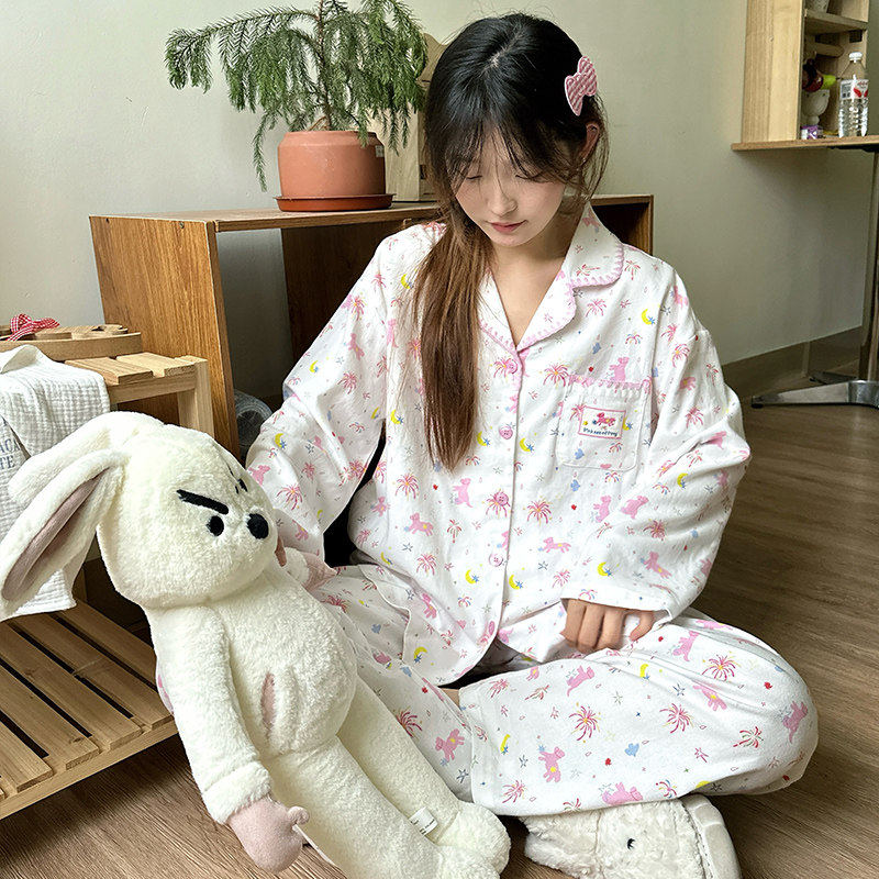 侘町2026年家居服新款烟花飞马春季卡通睡衣女长袖纯棉可外穿套装,淘宝优惠券,粉丝福利购,淘宝优惠卷