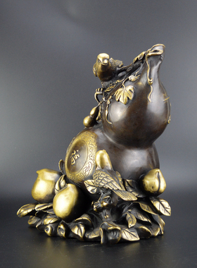 福禄寿喜黄铜葫芦花鸟仙桃工艺品