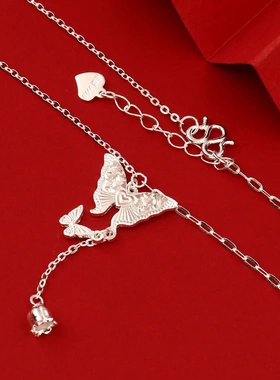 7844号足银999.9碎冰冰大小蝴蝶铃兰花流苏项链情人节工厂直销