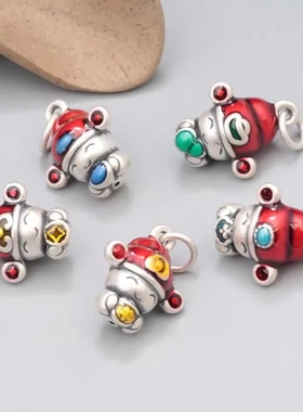 5822号纯银配件999足银五福财神滴胶滴油挂件坠子 复古3D硬银银饰