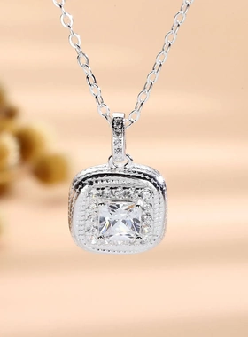 6051号足银990镶钻小方糖项链女时尚锁骨链生日女神节礼物送女友