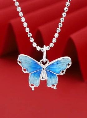 7502号 足银990渐变蓝色珐琅蝴蝶吊坠引流款式纯银吊坠直播爆款