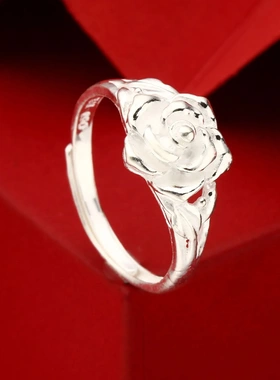 7719号足银990玫瑰花戒指开口尾银手工民族风工厂直销直播爆款