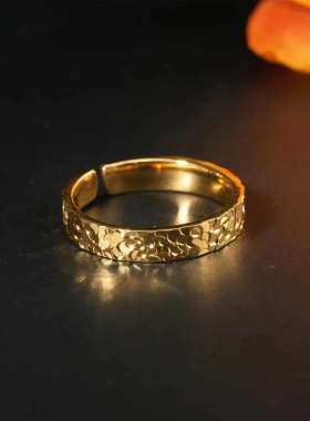 电黄金碎碎冰戒指9999纯银素圈流金岁月戒指爆闪小众高级感直播爆