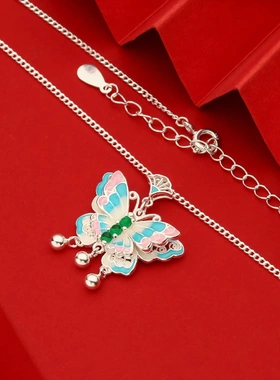 7520号足银990珐琅蝴蝶流苏项链新中式国风流苏长款立体直播爆款