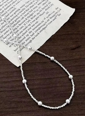 925银碎银加纯银圆珠项链