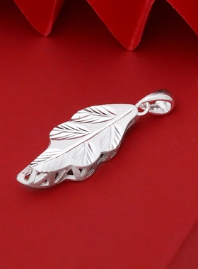 7499号足银990车花磨砂树叶吊坠纯银车花树叶锁骨坠饰品直播爆款