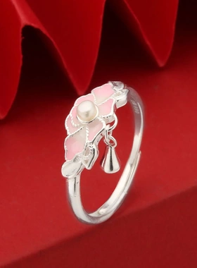 7473号足银990珐琅莲花流苏水滴戒指国风高级感食指指环直播爆款