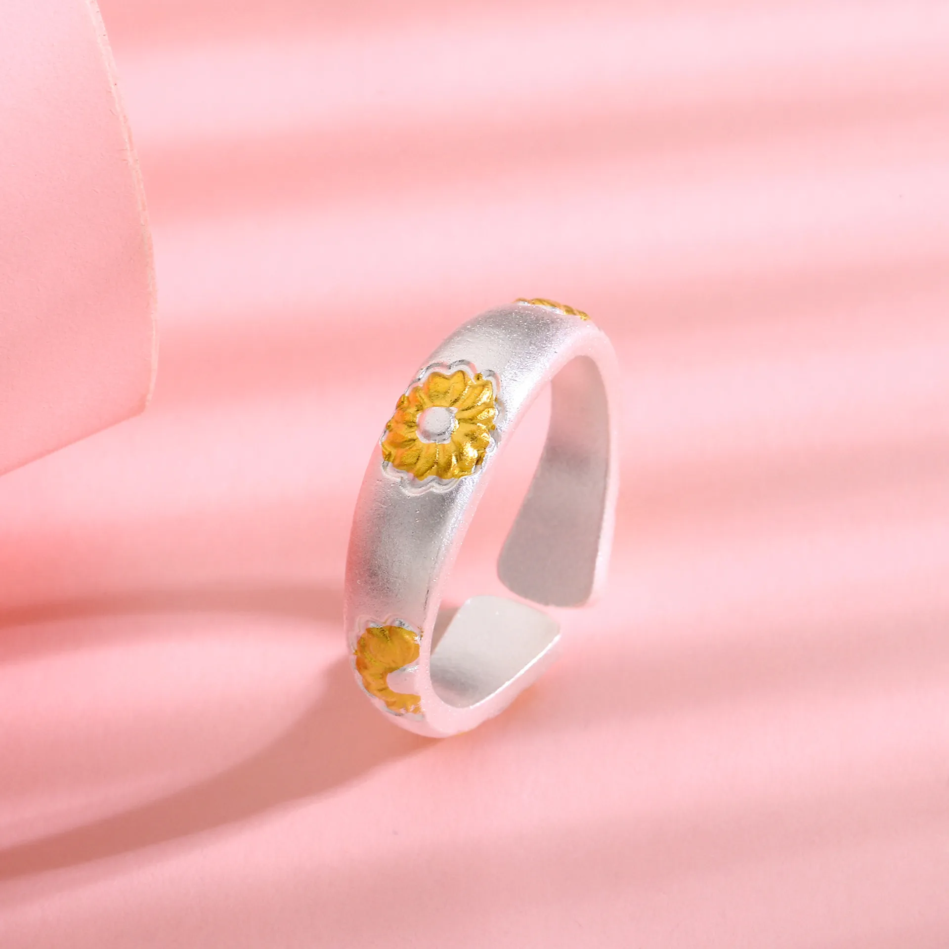 8624号足银 999.9 金灿灿向日葵戒指高级新中式太阳花民族风手环 - 图0