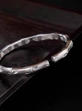 万利福9999足银手镯女竹节手镯竹子节节高实心银手镯女纯银年轻款